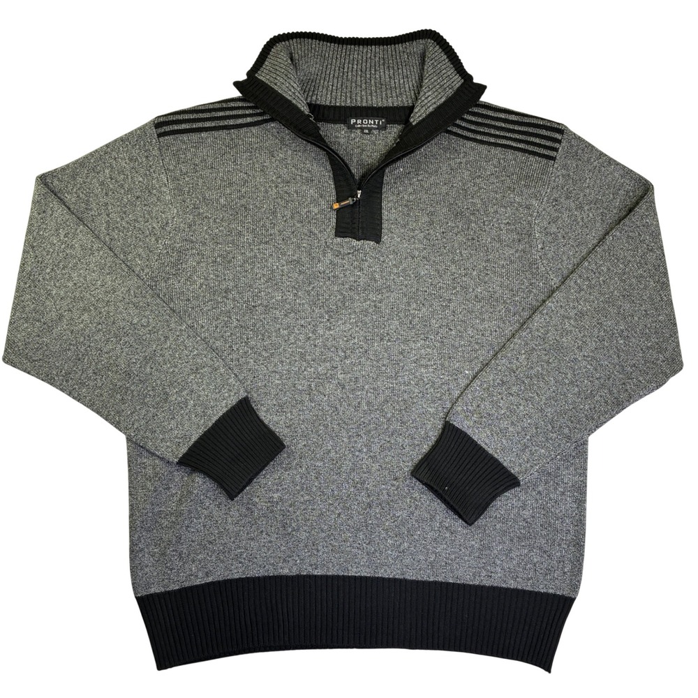 Pronti Collection By Phita Mens XXL Gray Black Striped Quarter Zip Sweater